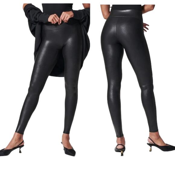 SPANX Leggings Size S Black Faux Leather - Picture 3 of 14
